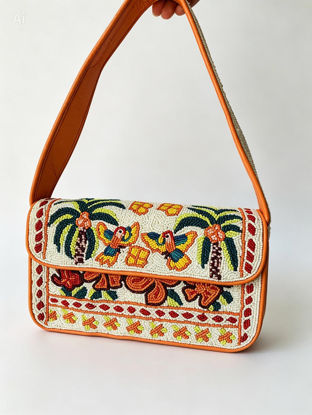 Beaded Tropical Birds Shoulder Bag | Colorful Boho Artisan Purse