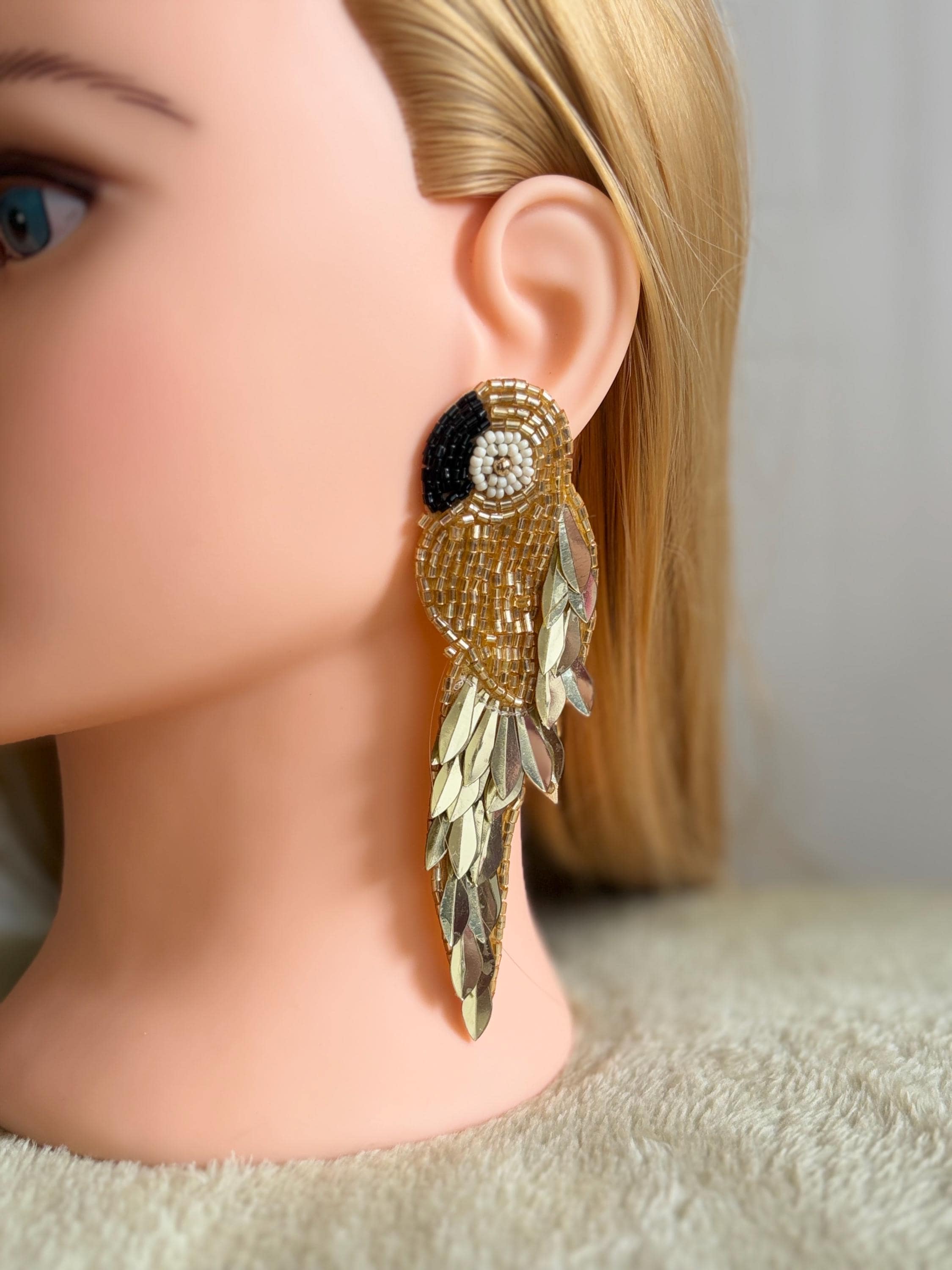 Handmade Red Parrot Beaded Earrings | Tropical Statement Earrings | Boho Bird Jewelry