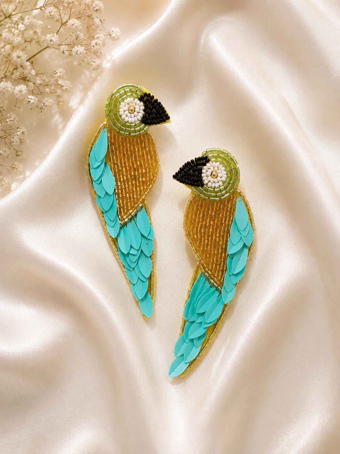 Handmade Beaded Parrot Earrings | Tropical Seed Bead Statement Jewelry