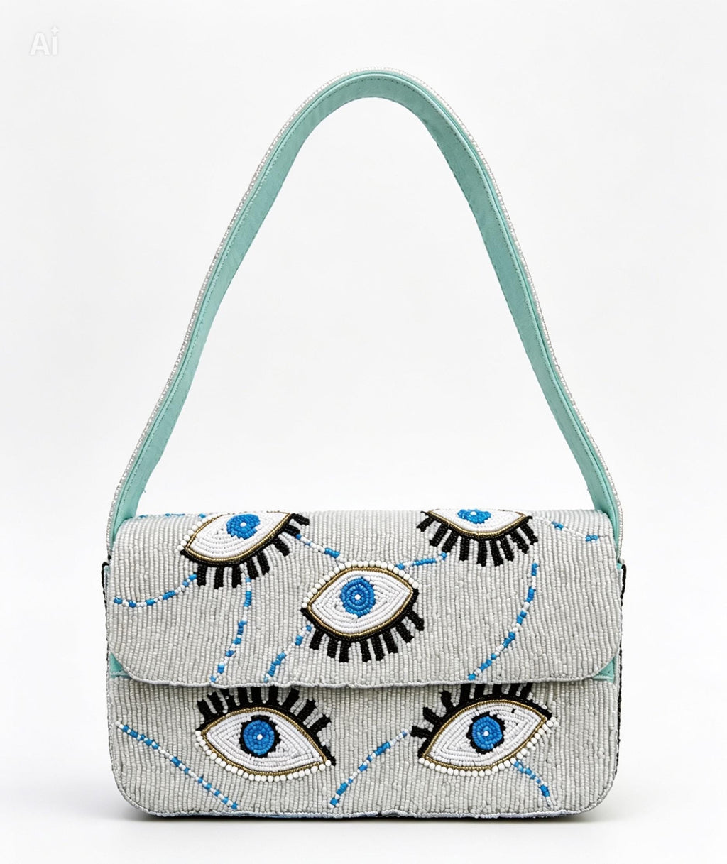 Handmade Evil Eye Beaded Shoulder Bag | Bohemian Blue Eye Purse Accessory