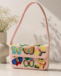 Handmade Pink Beaded Butterfly Shoulder Bag | Artisan Seed Bead Handbag | gift for her