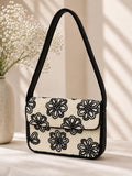 Handmade Black Ivory Floral Beaded Shoulder Bag – Elegant Evening Purse