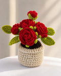 Crocheted Rose Flower Pot Arrangement, Everlasting Floral Home Decor