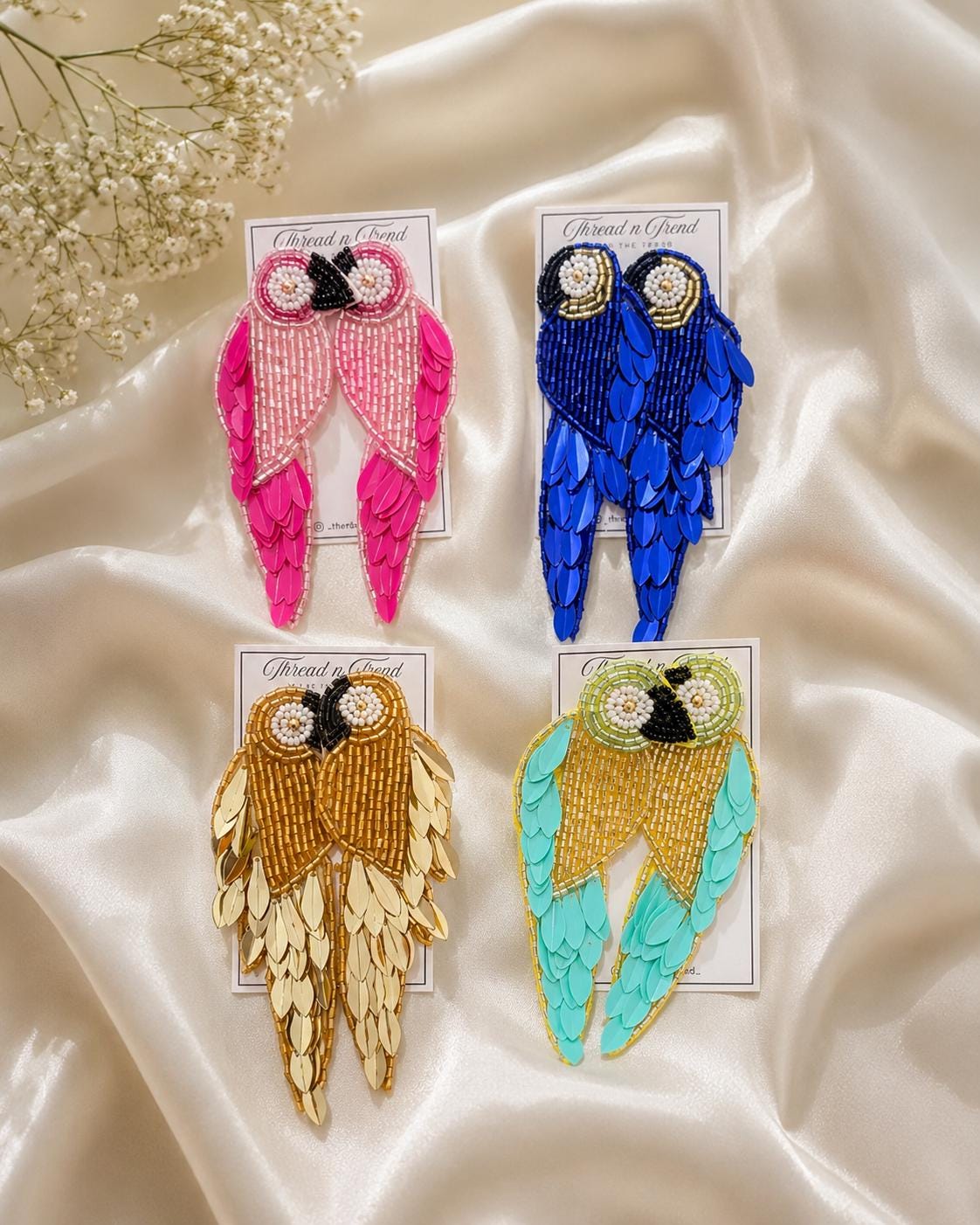 Handmade Beaded Parrot Earrings | Tropical Seed Bead Statement Jewelry