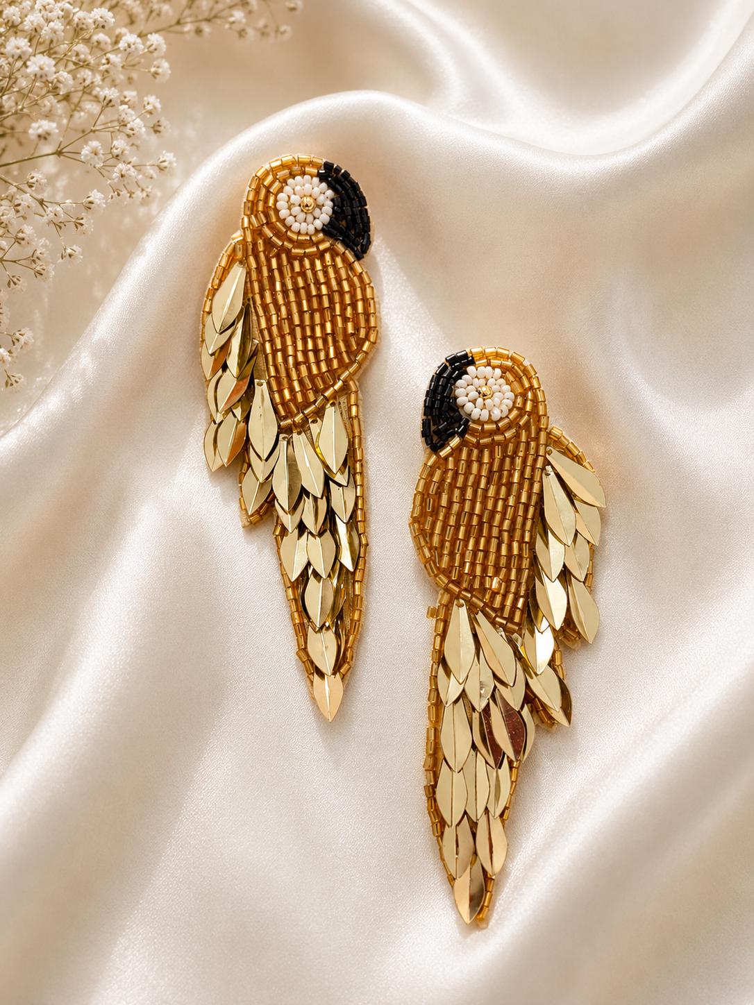 Handmade Beaded Parrot Earrings | Tropical Seed Bead Statement Jewelry