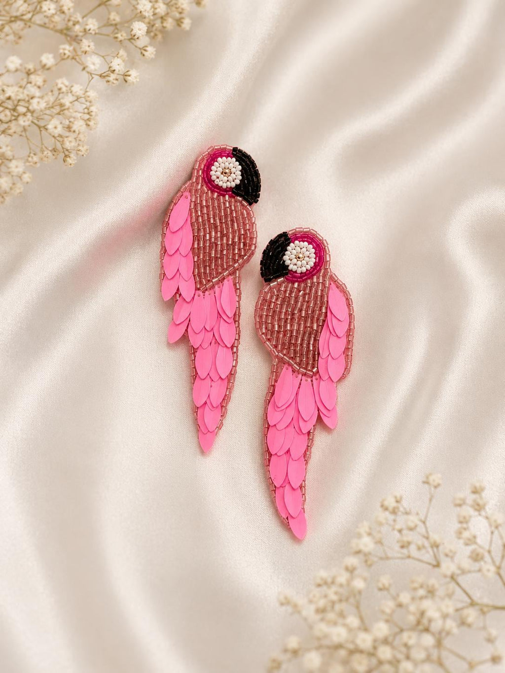 Handmade Beaded Parrot Earrings | Tropical Seed Bead Statement Jewelry