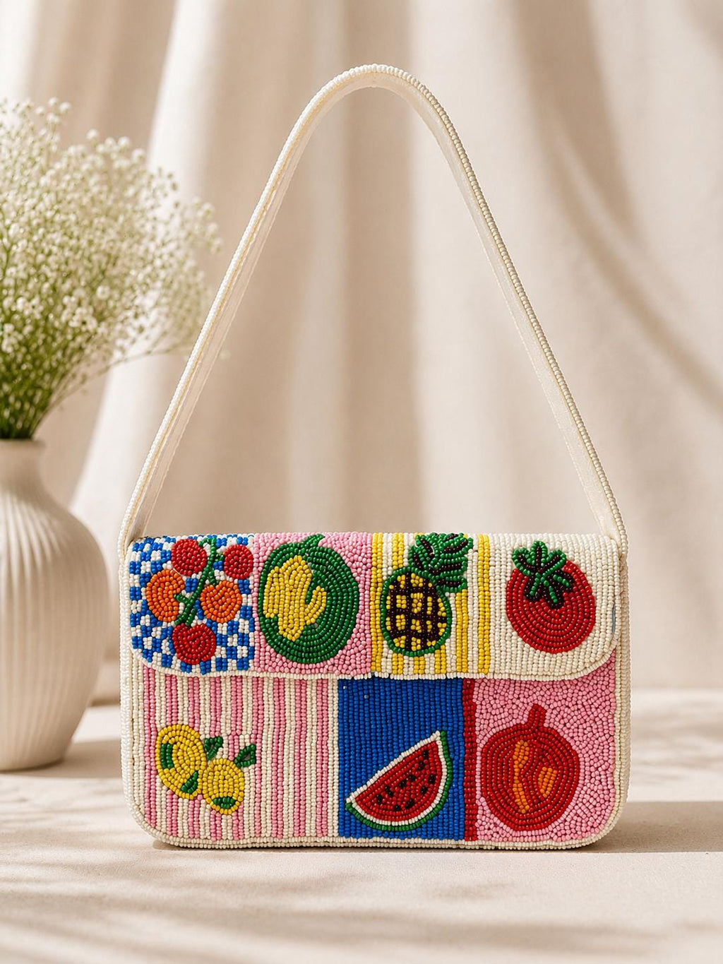 Handmade Beaded Fruit Veggie Shoulder Bag, Colorful Summer Purse