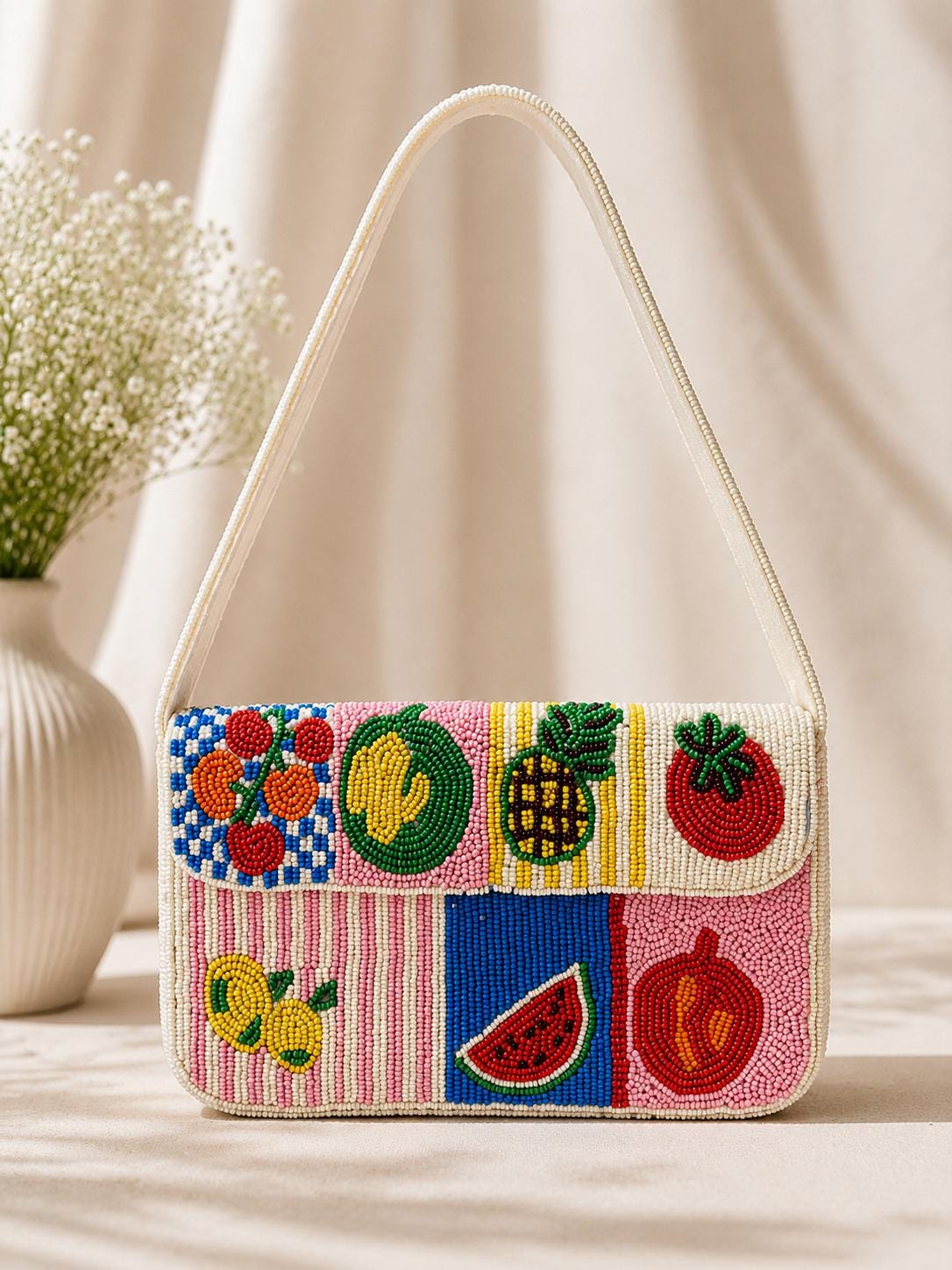 Handmade Beaded Fruit Veggie Shoulder Bag, Colorful Summer Purse