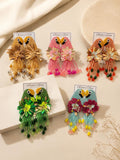 Handmade Beaded Parrot Earrings, Colourful Floral Boho Statement Jewellery, sequin earrings